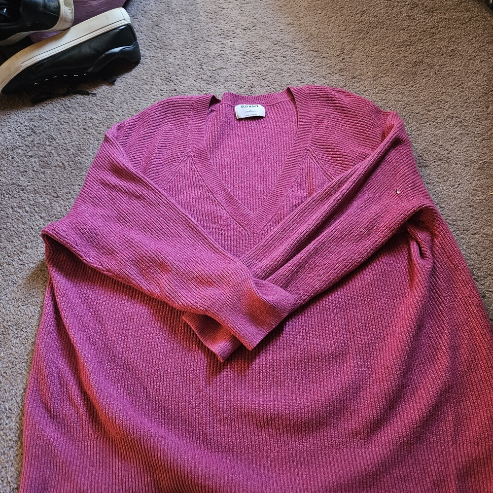 Old Navy Vibrant Pink V-Neck Sweater
